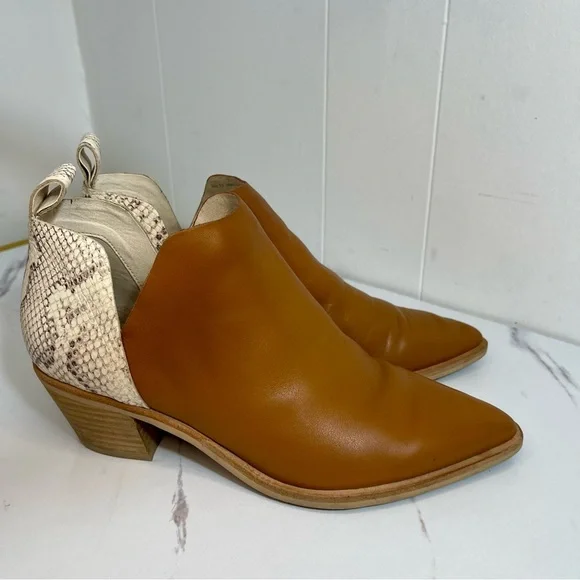 Dolce Vita Sonni ankle booties tan leather pointed toe snakeskin print heel 7.5 - Picture 6 of 11